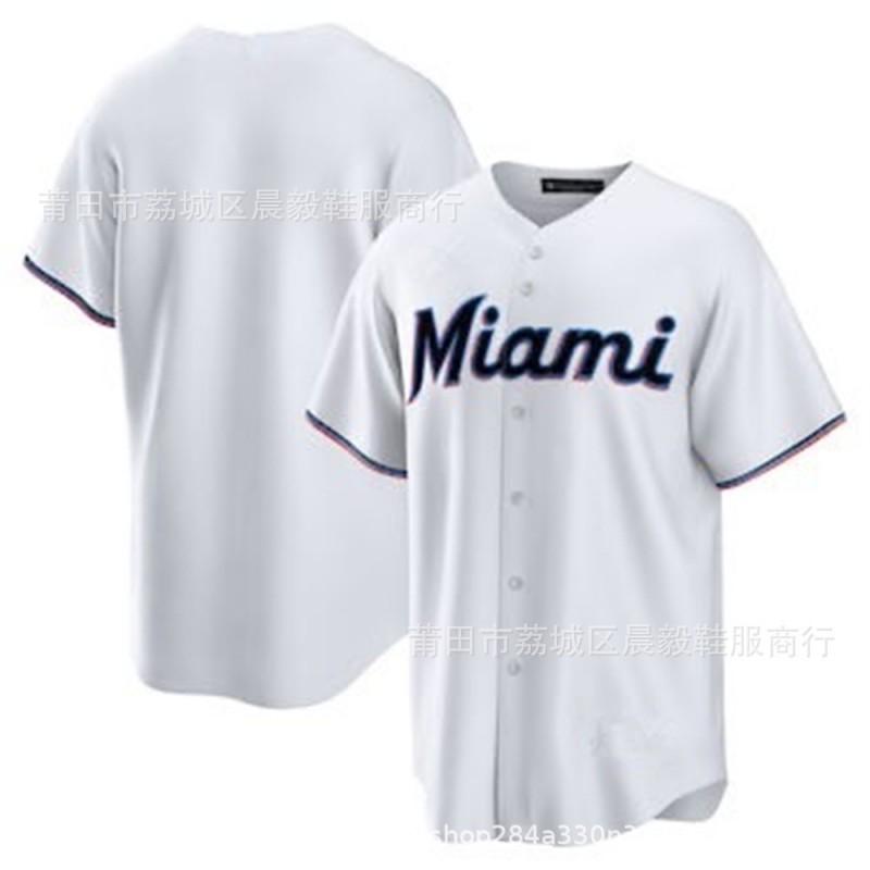 Mens MLB Miami Marlins Chisholm Jr. Baseball Jersey Cotton Blend Sport Shirt Fan Wear Fall