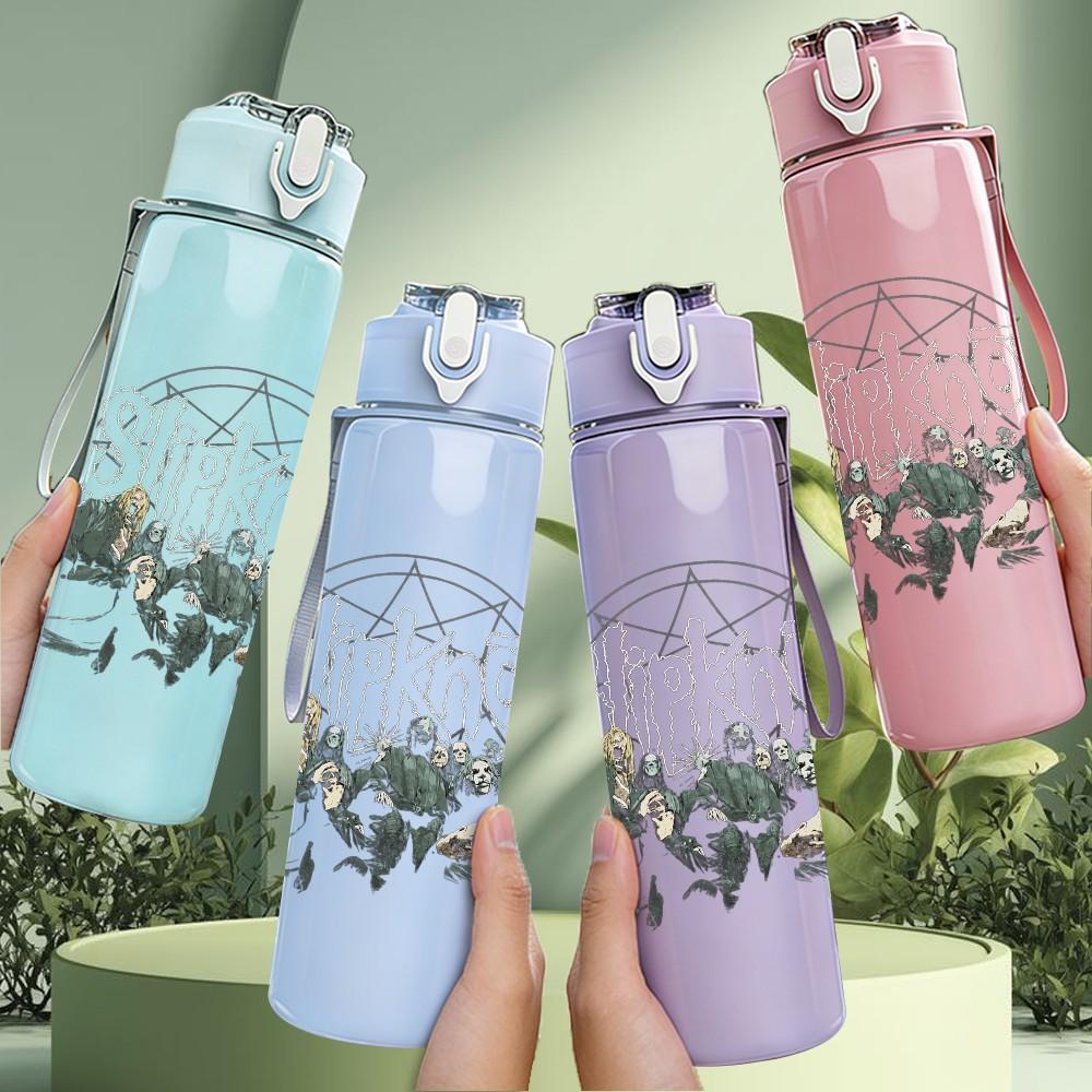 1PC Forest tree circular sketch print 750ml colorful plastic sports water bottle leakproof pop up lid with straw for outdoor work home use