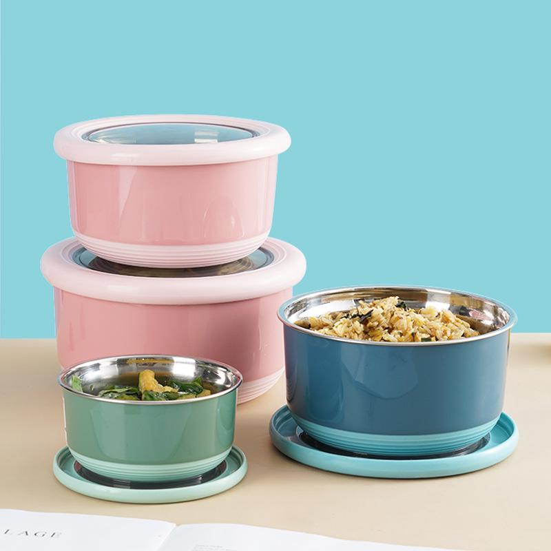 Baby Sealed Stainless Steel Bento Lunch Box - Anti-slip Round Noodle Bowl