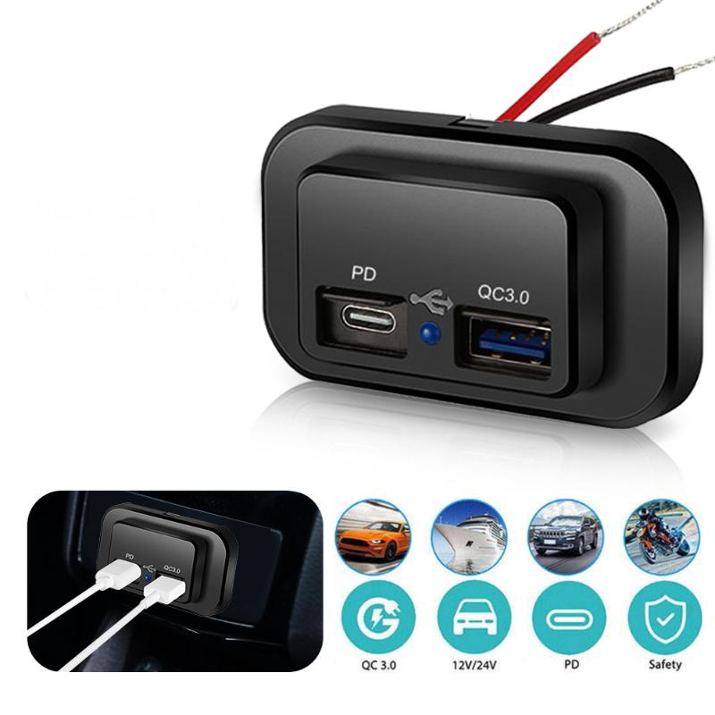 1 Комплект 18 Вт Qc3.0 Порт Usb A и 30 Вт Pd Порт Usb C 12 В RV Розетка Usb Панель Зарядки со Светодиодной Подсветкой для Автомобиля Морской