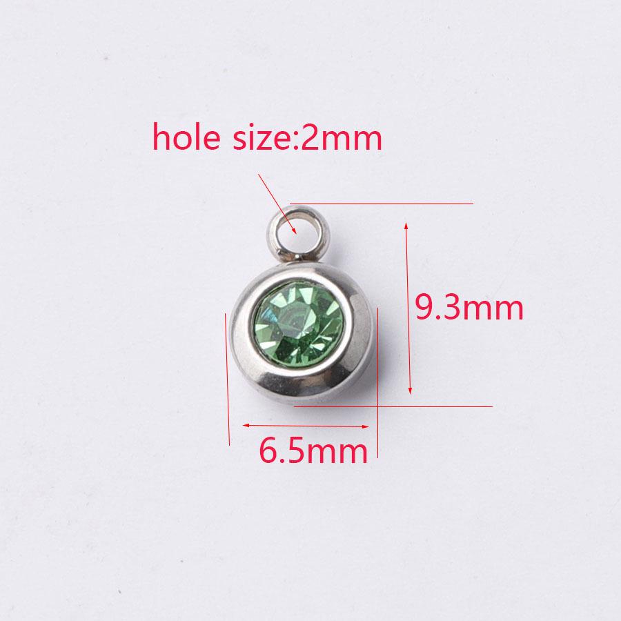 6.5mm Stainless Steel Birthstone Pendant - 12 Colors, DIY Jewelry Accessory
