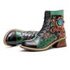 Johnature Ботинки на платформе, женская обувь из натуральной кожи на шнуровке, ботильоны с цветочным принтом и круглым носком, с тиснением