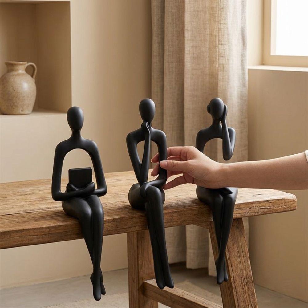 3Pcs 3D Printed Thinking Figurine Edge Sitter Decor Long Leg Figure Art Ornament Bedroom