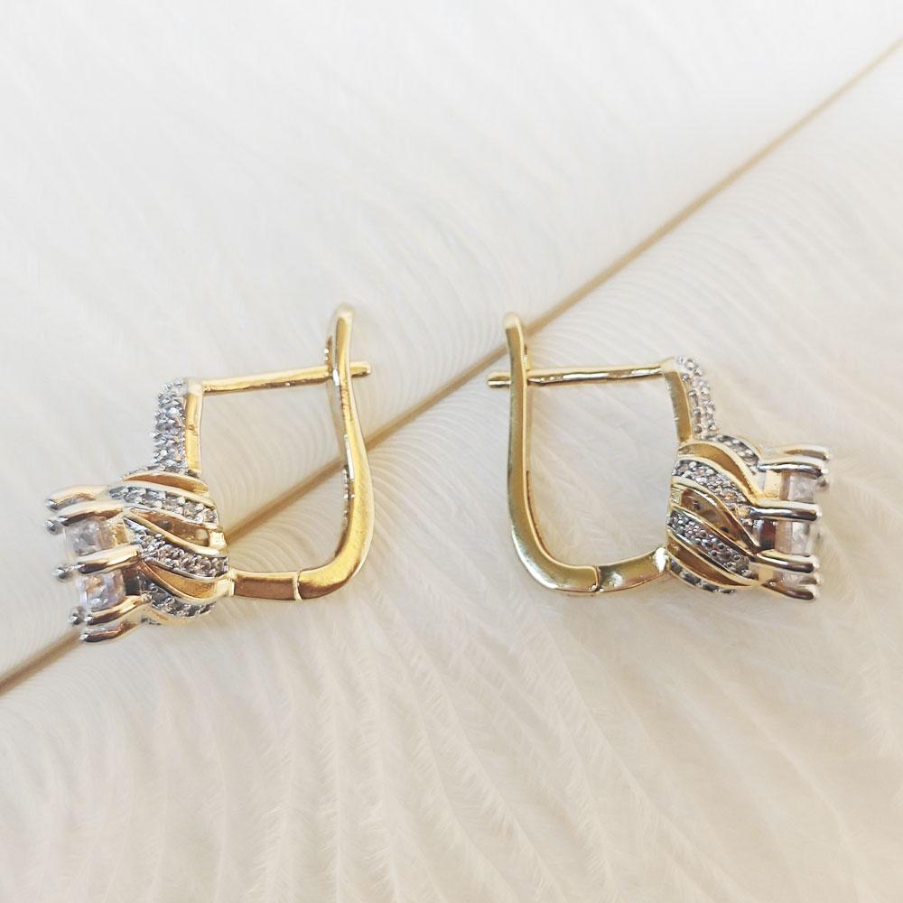 Маленькие белые серьги-клипсы с камнем циркония для женщин, очаровательные роскошные свадебные украшения золотого цвета