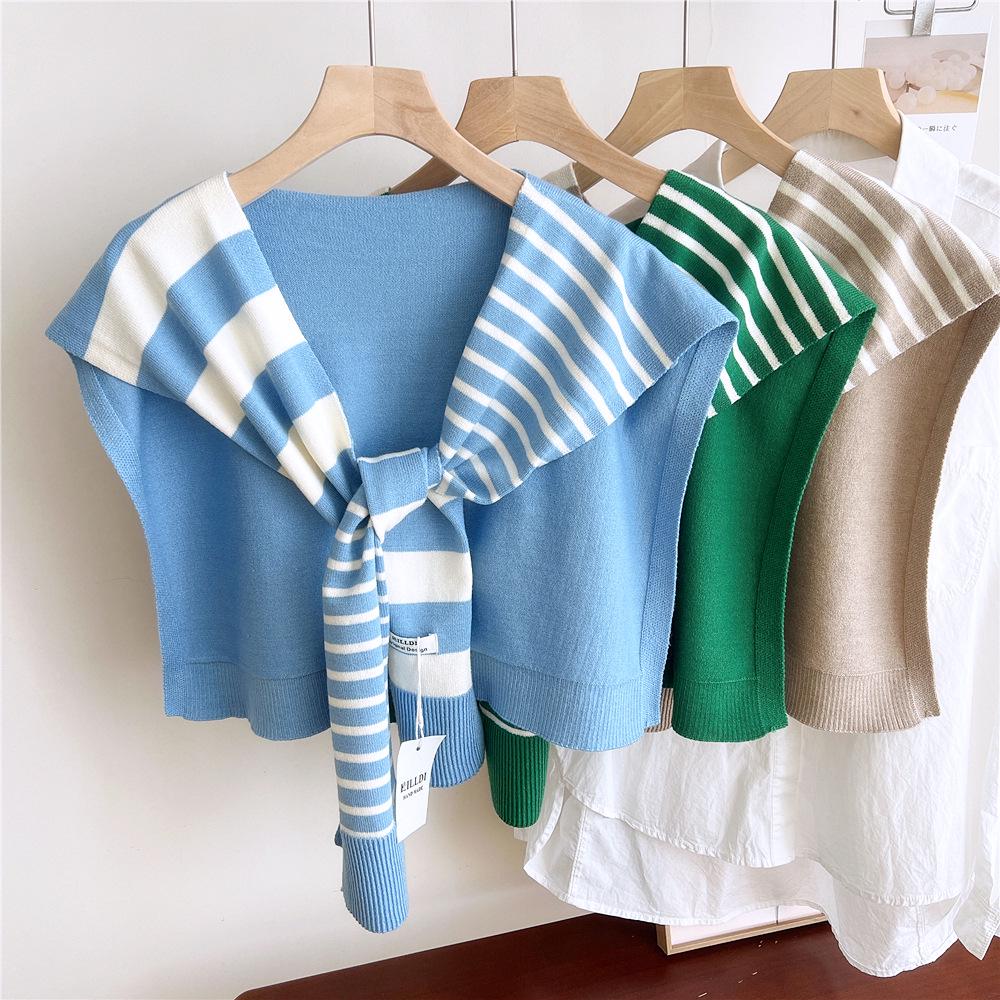 Striped Knitted Shawlette for Women - Spring/Autumn Fashionable and Lightweight Neck & Shoulder Cover