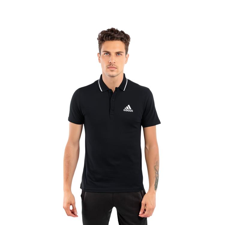 adidas Мужские рубашки-поло Черный воротник-поло Умеренный прямой крой GK9027