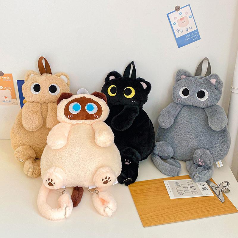 Кавайный плюшевый рюкзак в виде кошки, милый рюкзак большой вместимости с мягкими игрушками, мультяшный плюшевый рюкзак с кошкой, подарки на день рождения для детей