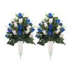2 Pcs Artificial Cemetery Flowers Outdoor Gravestone Faux Rose Flower with Vase Graveyard Memorial Bouquet for Cemetery Headstones Decoration