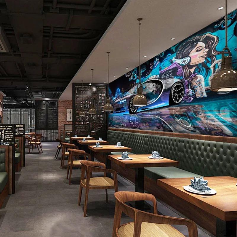 Современная Креативная Уличная Граффити Настенная Роспись Обои Спортивный Автомобиль Ресторан Клубы Ktv Бар 3d Обои