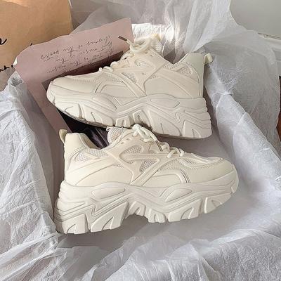 Новые осенние туфли на платформе для папы, женские однотонные спортивные туфли с круглым носком на шнуровке, повседневные женские кроссовки