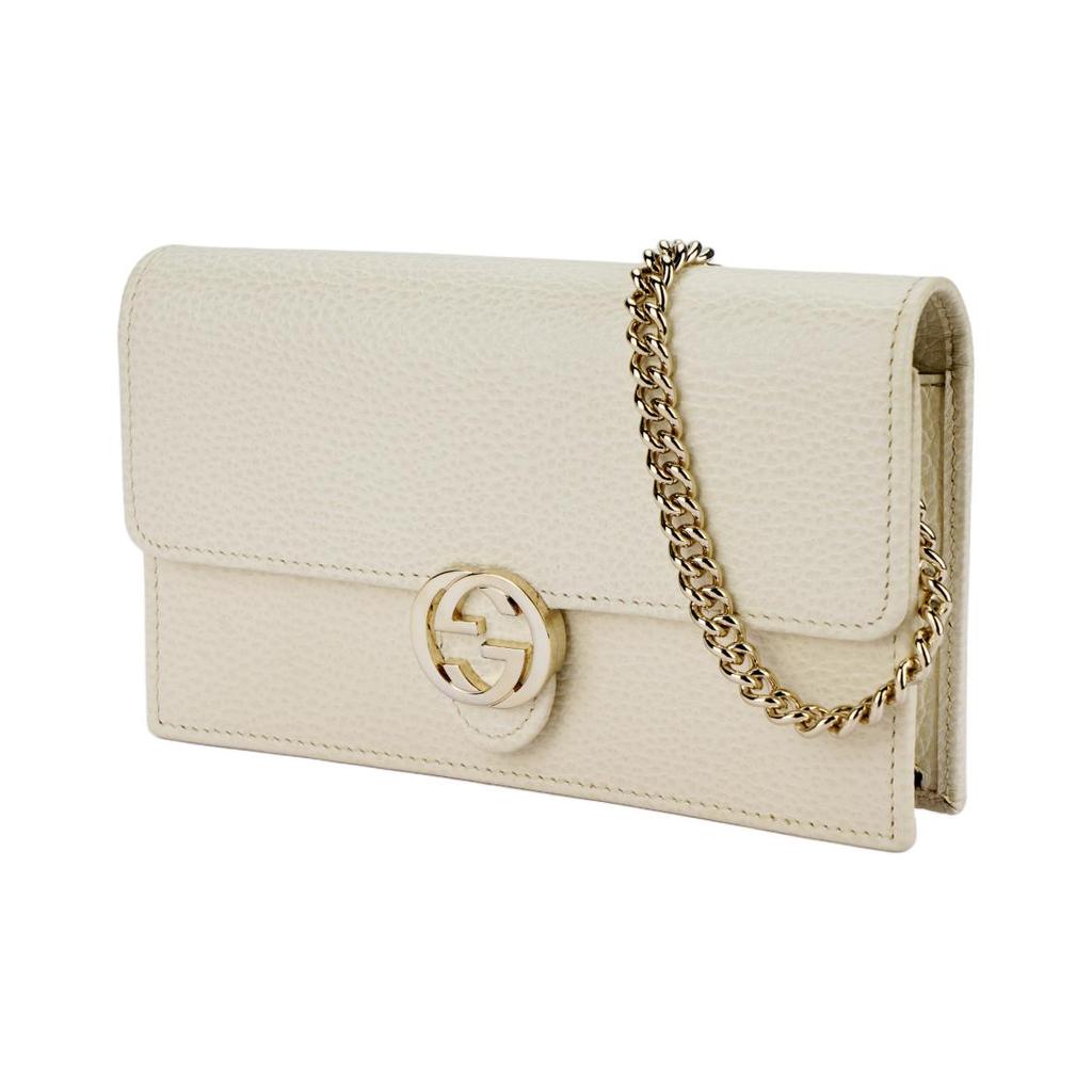 Gucci Логотип Логотип Double G Узор Личи Кожа Коровы Сумка Почтальона Сумка-Конверт Сумка на Цепочке Кошелек Наплечная Сумка Кроссбоди Маленький Женский Размер Белый