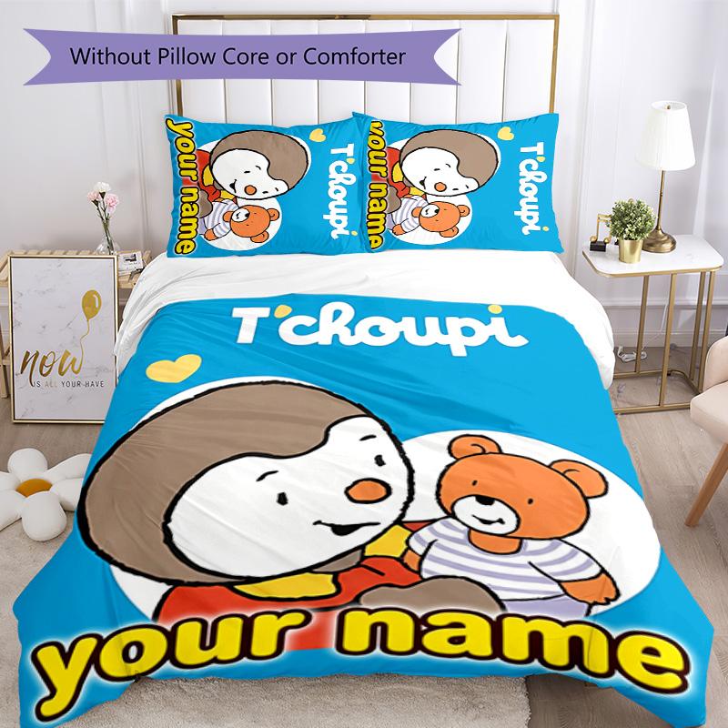 3pcs Custom Name T'choupi Bedding Set Duvet Cover Closure Includes 1 Duvet Cover&2 Pillowcases for All Seasons Bedroom Decor