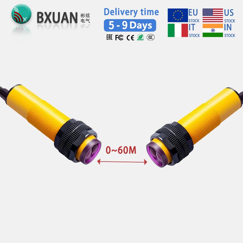 Through beam photoelectric switch sensor E3F NPN PNP DC12-24V AC90~250V detection distance 60m adjustable NO/NC
