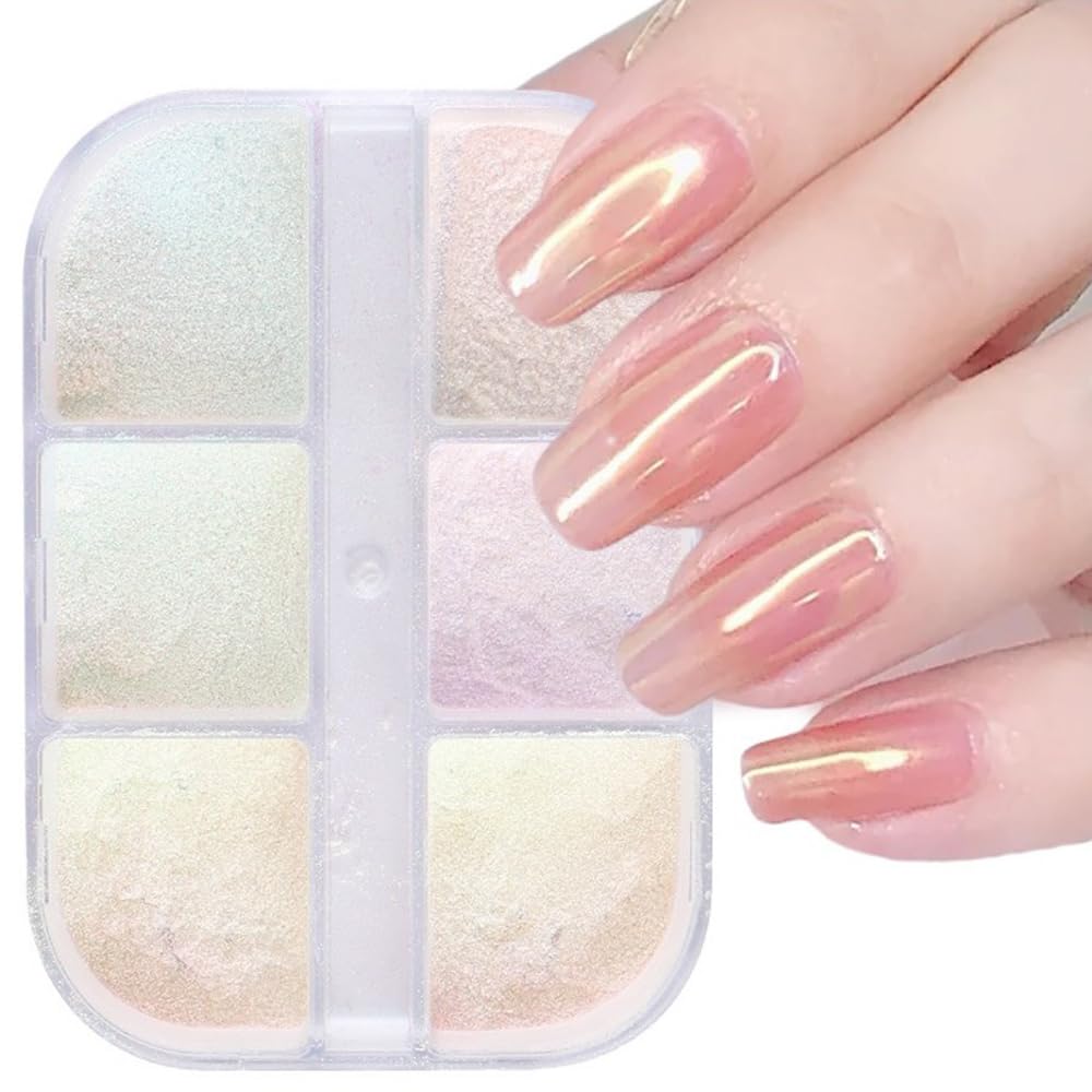 GOODCHI Пудра Аврора, Зеркальная пудра, 6 цветов, Неоновая пудра, Пудра Аврора-ракушка, Ногти Аврора, Зеркальные ногти, Сделай сам, Нейл-арт смолой (04)