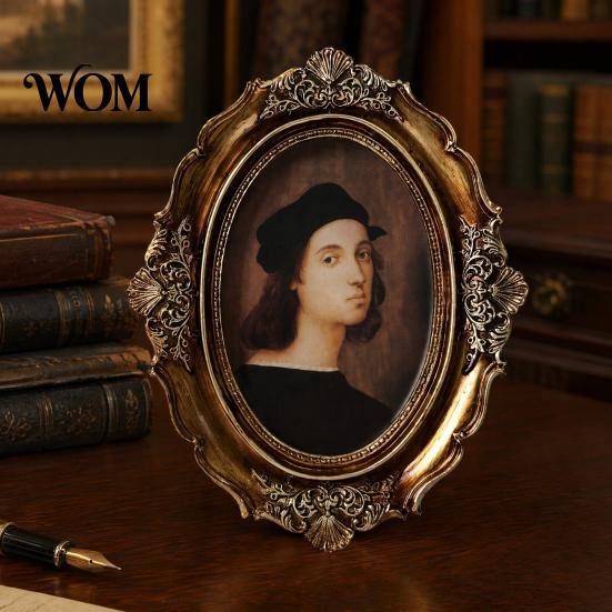 Matte Wood-like Frame Vintage Oval Picture with Embossed Design, Tabletop/Wall Mount Photo Retro for Home, Gallery Wall Decor Style