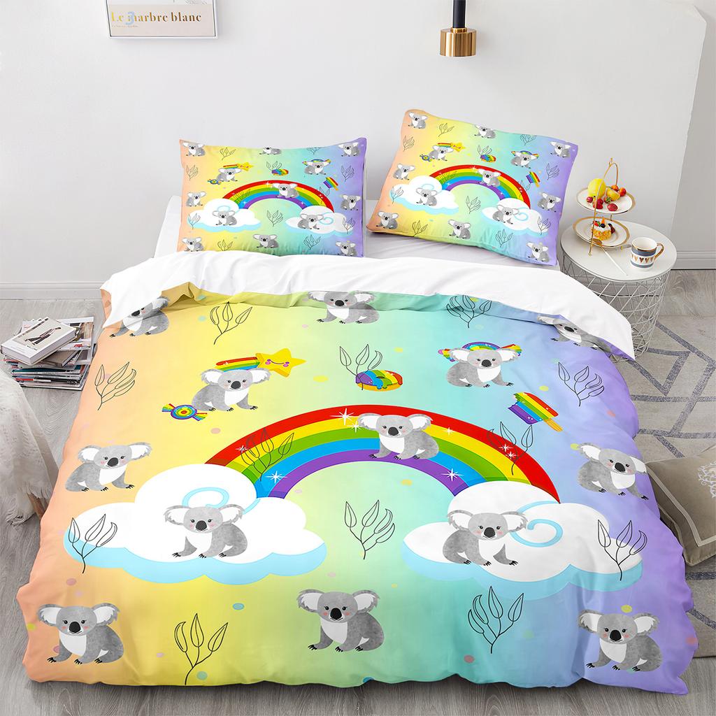 Comfortable Cartoon Koala Pattern Duvet Cover Set With Duvet Cover And Pillowcases King Queen Twin Sizes For Boys Girls And Kids