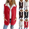 Women's Pocket Solid Color Sleeveless Cropped Fleece Button Vest Jacket Vest Coat