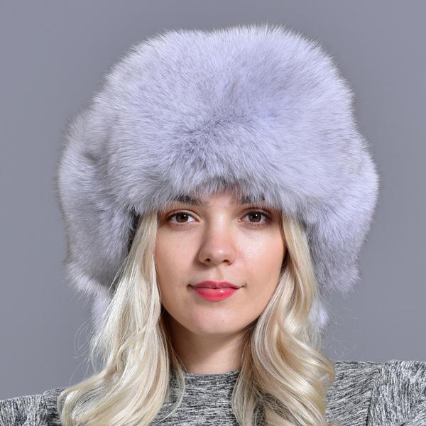 Winter Hats Earflaps Women Bomber Hats Natural Fox Fur Fluffy Female Girls Warm Sheepskin Windproof Russian Trapper Hats