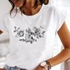 Women's Flower Cute Short Sleeve T Shirt Women's Summer Fashion Casual T Shirt Women's White T