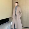 Women's Double-Faced Wool Overcoat with Tie Waist - Extra Long Lapel, Autumn/Winter.