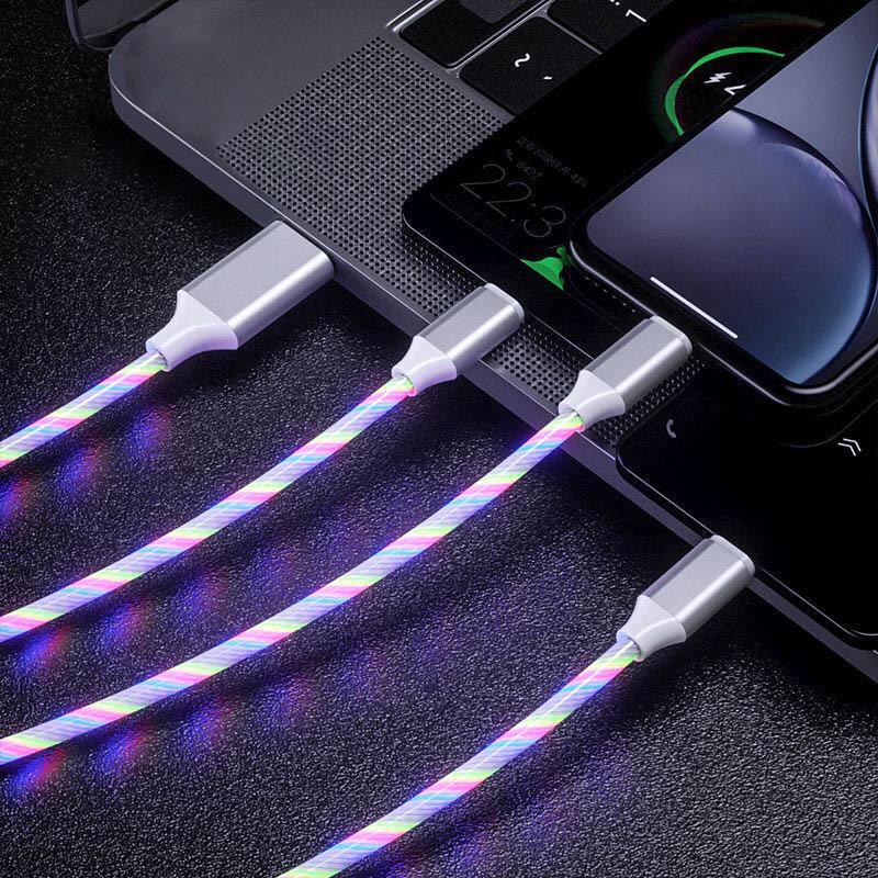 Светящийся зарядный кабель 3 в 1, кабель Micro USB Type C, светодиодный светильник, провод для зарядки мобильного телефона для iPhone 13, 14, Xiaomi 11, 12, Samsung oneplus oppo