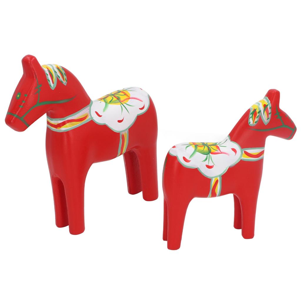 1 Pair Swedish Dala Horse Decor Wooden Traditional Painted Dalecarlian Horse Statue Figurine Home Ornament Handicraft