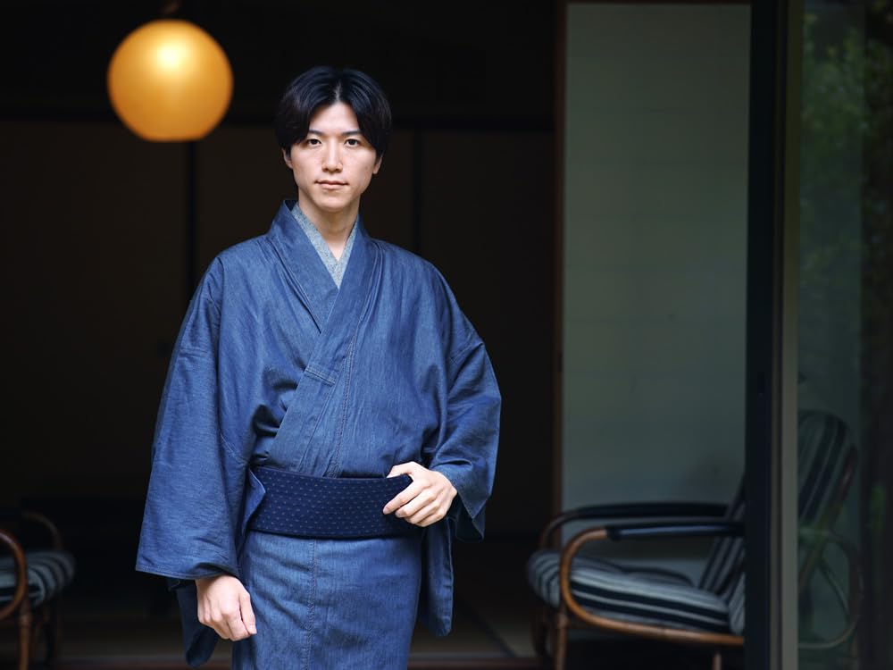 Denim Kimono for Washable Cotton for Men [Tayutafu] Men, Tailored, Kimono, Kimono, (M, Men's Indigo)