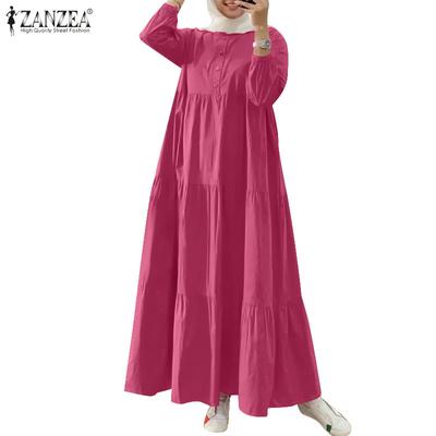 Женское повседневное свободное длинное платье в стиле ретро с круглым вырезом и рукавами девять четвертей