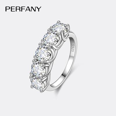 PERFANY Кольцо с муассанитом 2,5/5 карат для женщин S925 Чистое серебро Кольцо с пятью камнями Роскошное Свадебное Высококачественное Ювелирное изделие