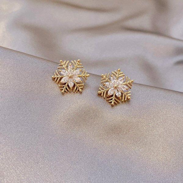 Christmas Snowflake Zircon Crystal Pearl Earrings Stud For Women Dangle Hook Fashion Xmas Party Jewelry Gift