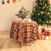 Christmas Decoration Round Tablecloth Green Plaid Table Cover for New Year Family Gather Restaurant Party Dinner Home Xmas Decor