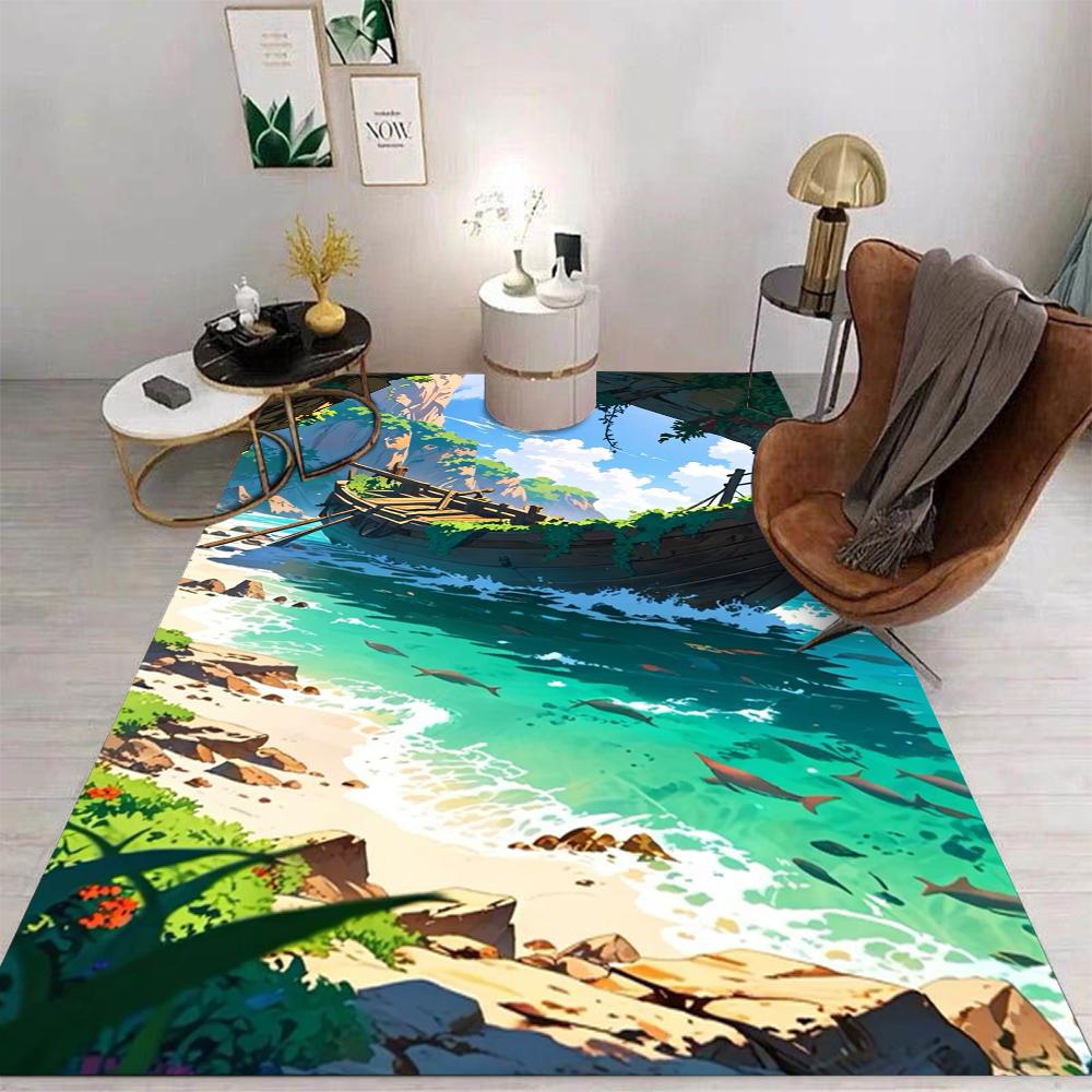 3D Пещерный Пейзаж, Коврик для Пола с Видом на Море, Ковер с Загадочным Древним Кораблем для Гостиной, Спальни, Кухни, Ванной, Противоскользящий Ковер