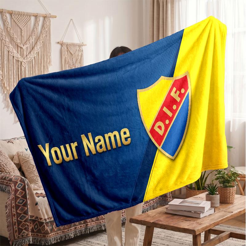 Djurgårdens IF Personalized Fleece Blanket With Football Logo, Custom Name Text Soft Warm Home Throw Blanket