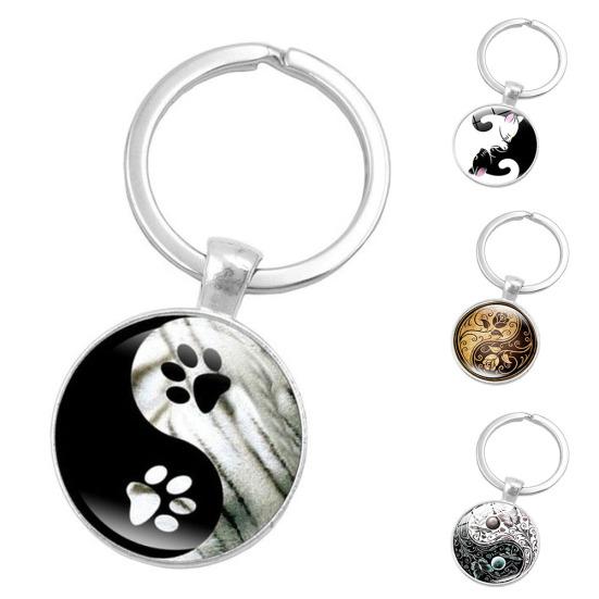 Креативный Инь Ян Тай Чи стеклянный кулон с кабошоном брелок для ключей держатель подарок