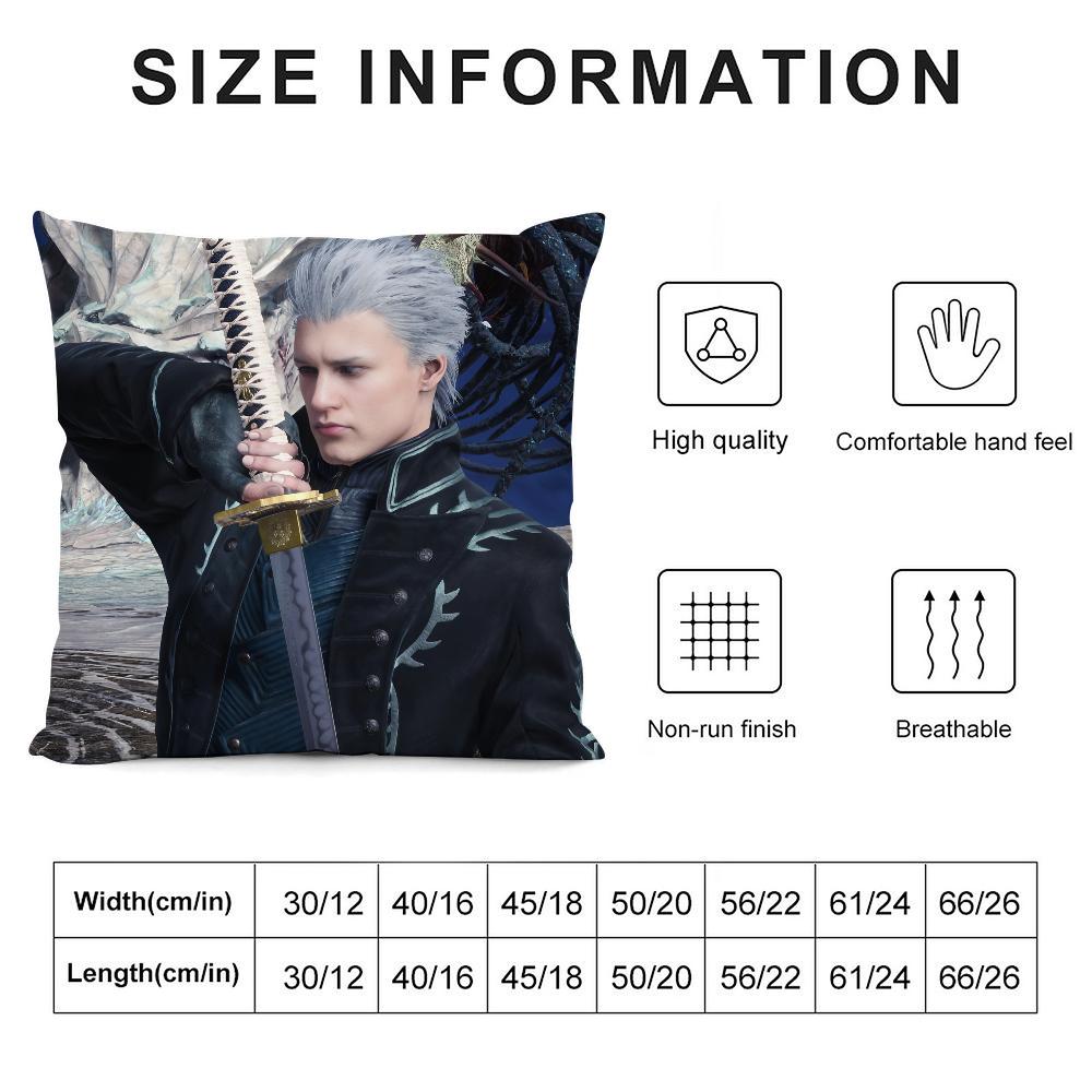 Наволочка для подушки Vergil D-Devil May C-Cry 3D-печать Полиэфирное волокно 45*45 см Декоративная наволочка для дивана Подарок на фестиваль