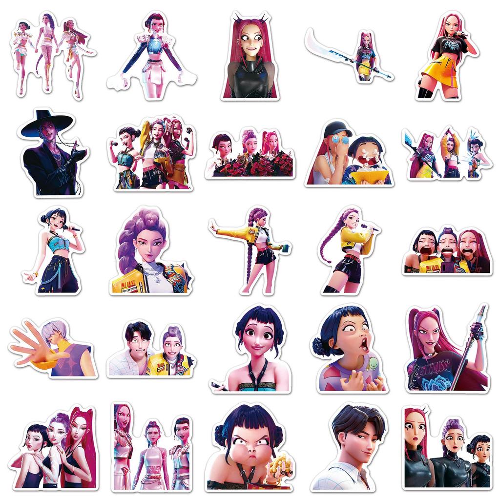 50 Demon Hunters KPOP Stickers: Anime Movie Waterproof Phone Case Decals