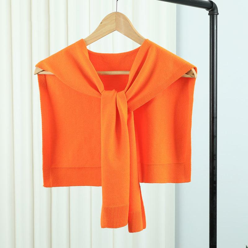 Korean Knitted Shawl Air-Conditioned Room Female Blouse Shoulders Fake Collar Cape Knotted Scarf Solid Color Neck Guard Scarve