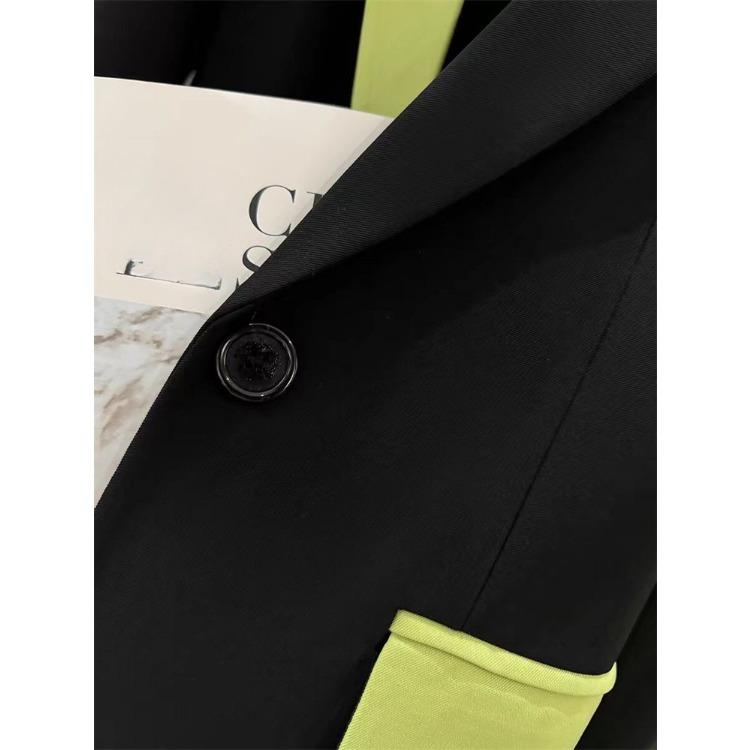 Fashionable Black Contrast Joint Suit Jacket, Casual and Trendy for Spring and Autumn, French-Styled Women's Blazer