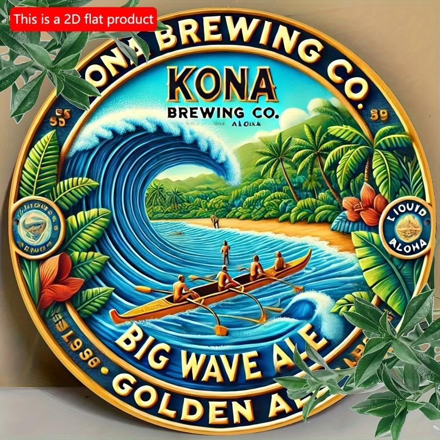 1pc 2d Flat Big Wave Ale Vintage Wooden Wall Decor Sign - 20cm Round Wooden Plaque for Indoor Outdoor, Farmhouse, Restaurant, Garden, Bar, Cafe, Gym