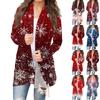 Women's Fashion Casual Christmas Print Medium Length Cardigan Jacket Coat