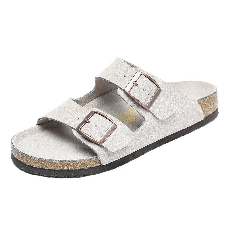 Модные Новые Мужские Летние Модные Замшевые Шлепанцы с Двойной Пряжкой и Пробковой Подошвой Крутые Дышащие Нескользящие Уличные Тренд Пляжные Садовые Туфли