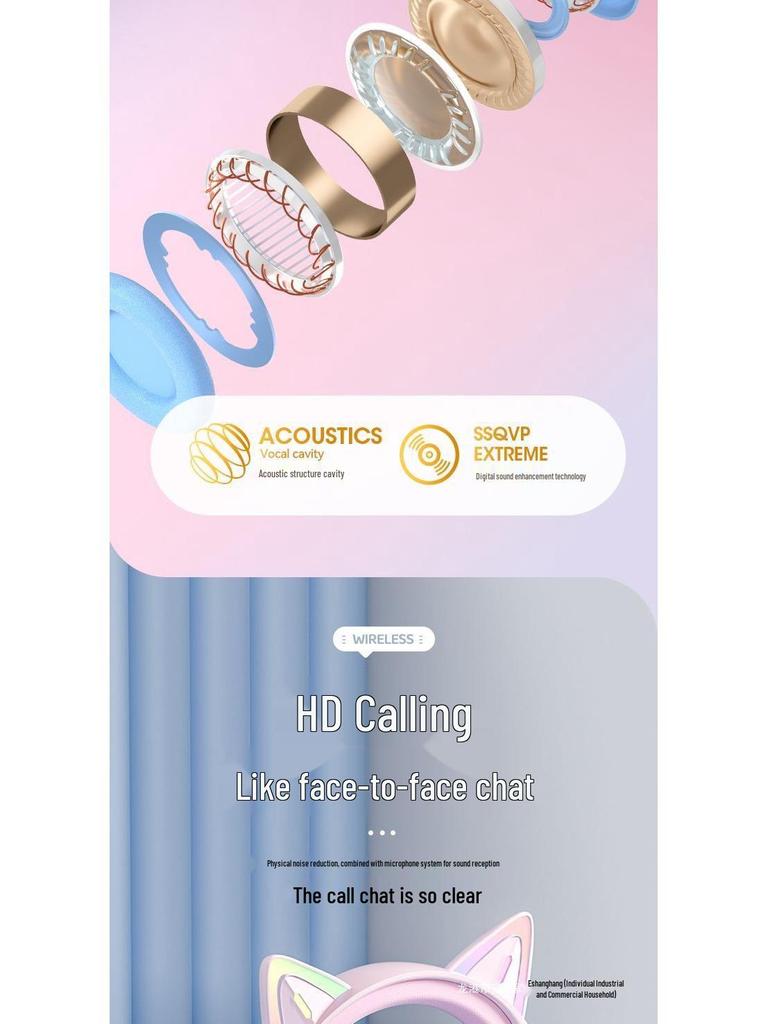 Беспроводная Bluetooth игровая гарнитура с кошачьими ушками и шумоподавлением для ноутбуков и мобильных устройств