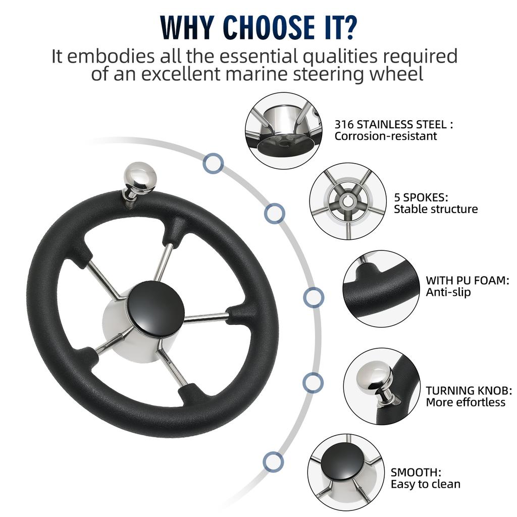 Лодка Яхты Аксессуары Морской 11 Дюймов 300 ММ нержавеющая сталь Рулевое Колесо С Черным Поролоном или Без Поролона Судовое Рулевое Колесо
