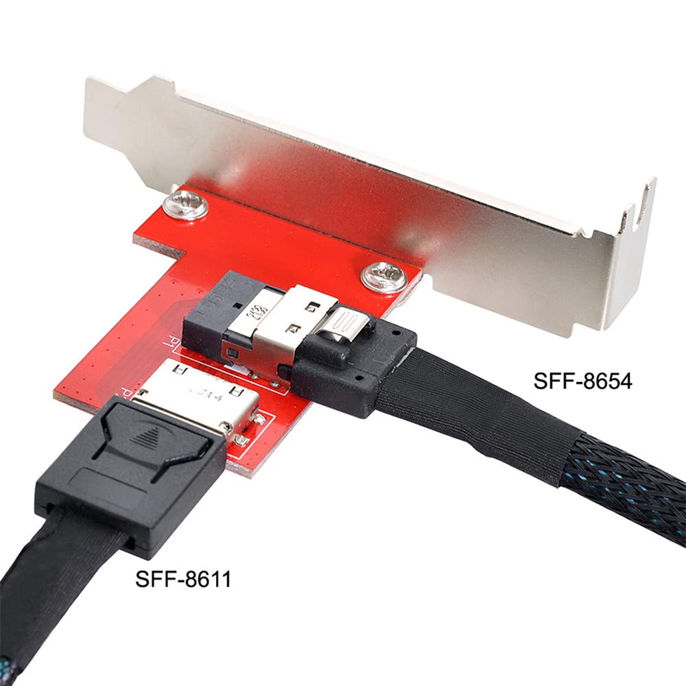 NFHK PCI-Express 4.0 Slimline SAS SFF-8654 to Oculink SFF-8611 SFF-8612 PCBA Female Adapter with Bracket