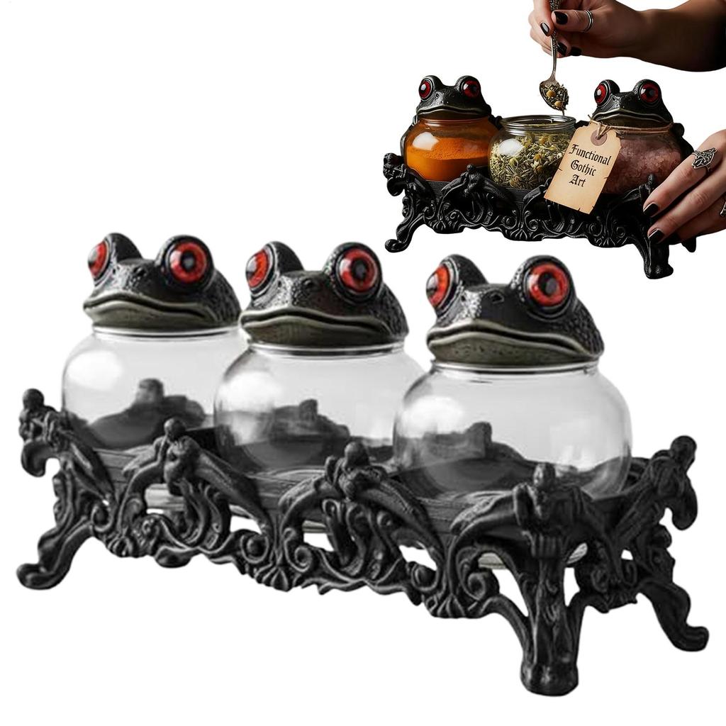 Witchy Frog Apothecary Seasonings Jars Gothic Frog Shape Seasoning Jars Salt Sugar Canister Apothecary Jar With Lids For Kitchen