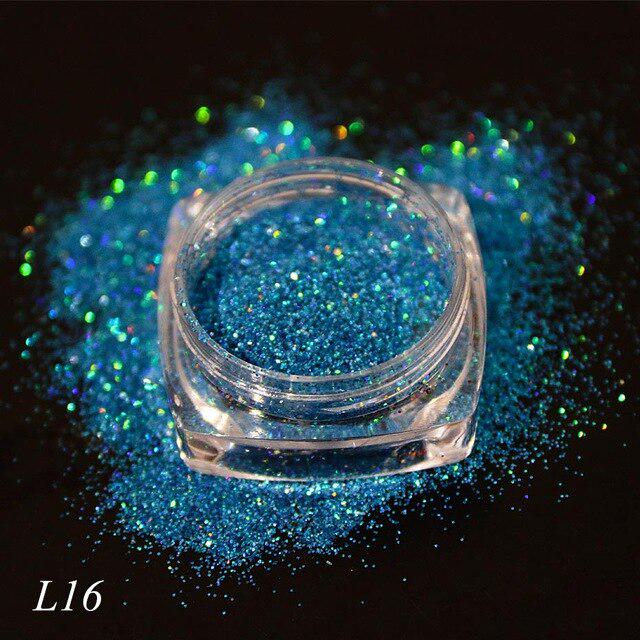 Голографическая пудра для ногтей, лазерное блестящее украшение, сделай сам, мерцающая пыль, хромированный пигмент, блестящие блестки для дизайна ногтей, JIL01-16