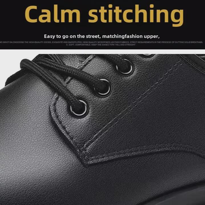 Весенние мужские туфли на шнуровке в деловом стиле с большой головкой, кожаные, мягкие, универсальные, официальные, нескользящие, черные.