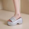 Fashion 2024 Summer New Fashion Open Toe Thick Sole Leather Women's Slippers Casual Brand Design Beach Party Dress Women's High Heels