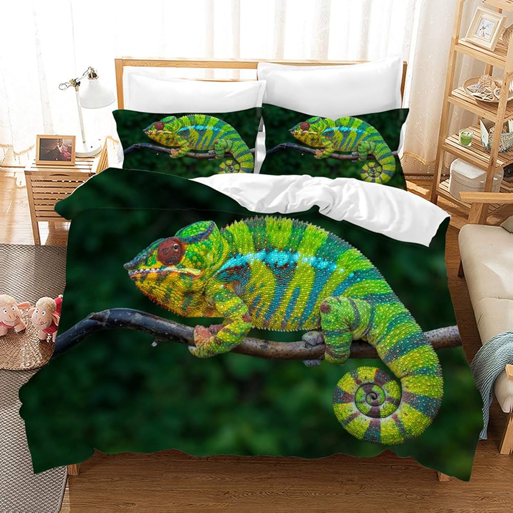Lizard Reptiles Duvet Cover Gift For Boys Girls Funny Gecko Bedding Set Full Queen Microfiber Cute Animal Theme Comforter Cover