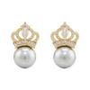 Full Diamond Zircon Crown Pearl Stud Earrings Light Luxury High-End Temperament Earrings Women'S French Small Exquisite Earrings